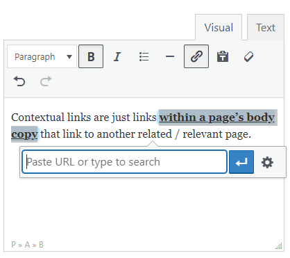 Screenshot showing a contextual link inside a paragraph