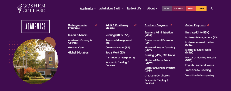 Screenshot of Goshen.edu's header