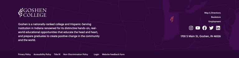 Screenshot of Goshen.edu's footer