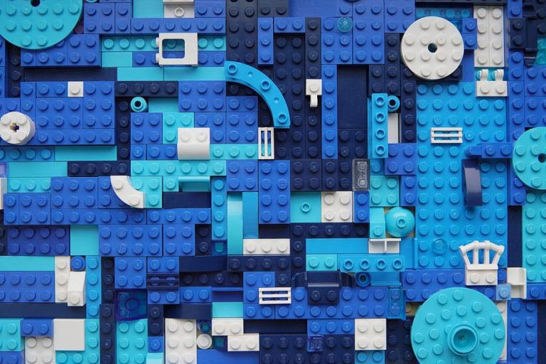 Blue legos stacked together
